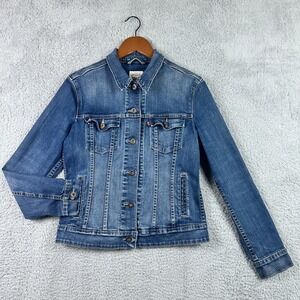 Levis Trucker Denim Jacket Womens Medium Blue Cotton Blend Stretch Jean Coat